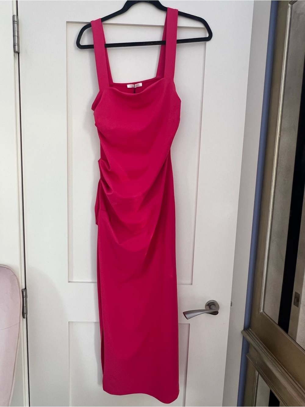 Zara Fuchsia Square-Neck Midi Dress